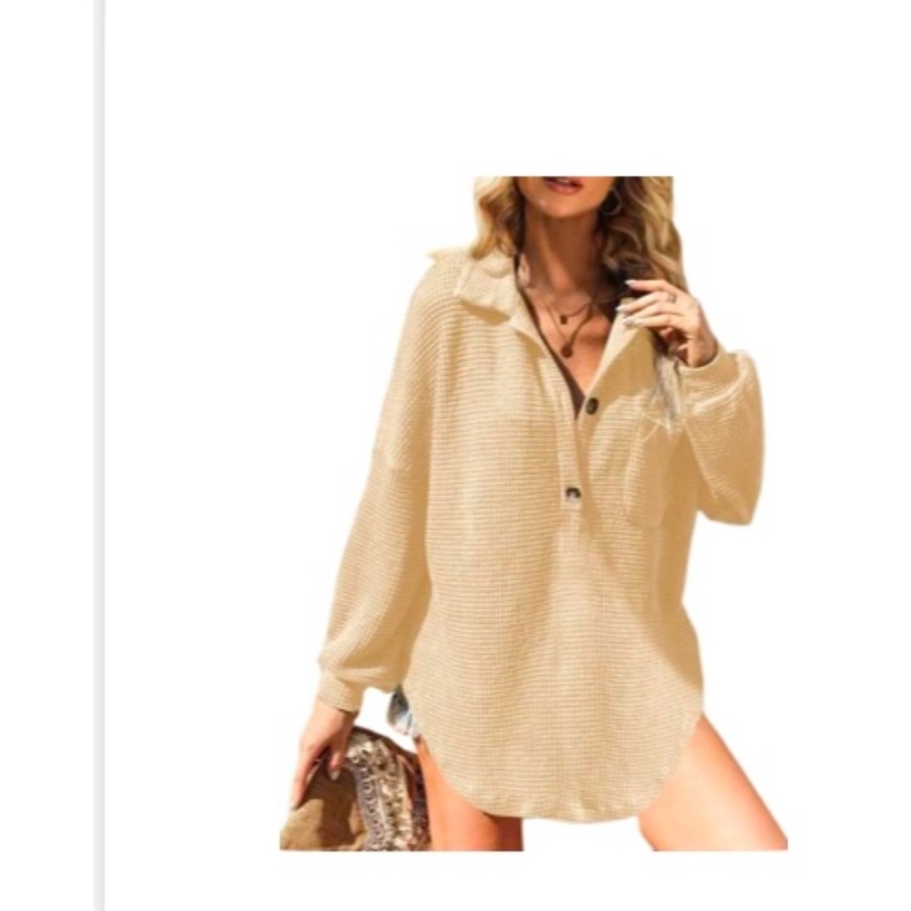Beige Button-Up Long Sleeve Shirt